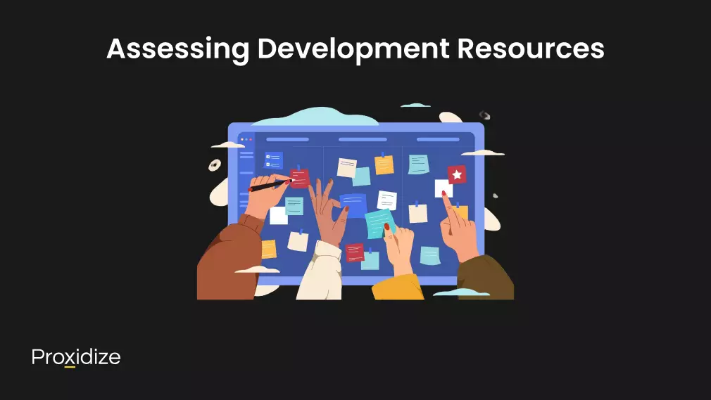 Image of a board with post in notes and four hands reaching out and adjusting the notes. Text above reads 