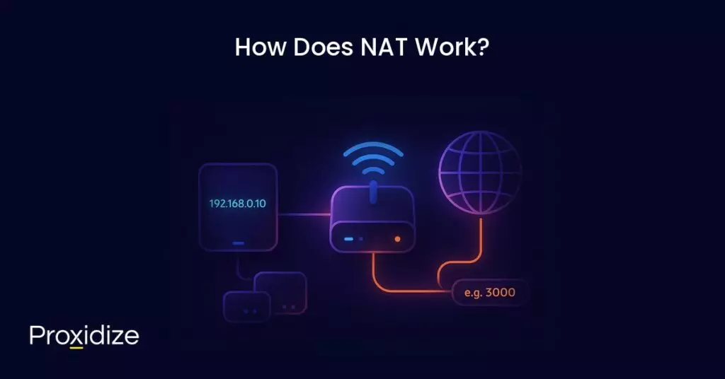 Image of a router connected to devices and the internet. Text above reads 