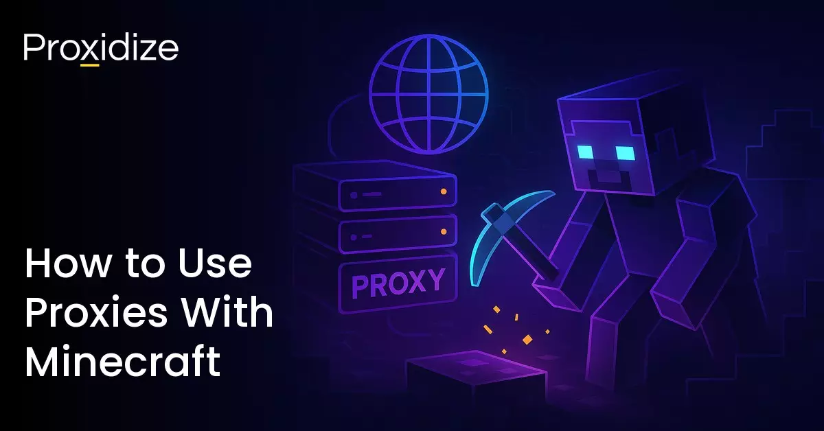 Image of Steve from Minecraft with a pickaxe standing next to three servers. Text to the left reads 