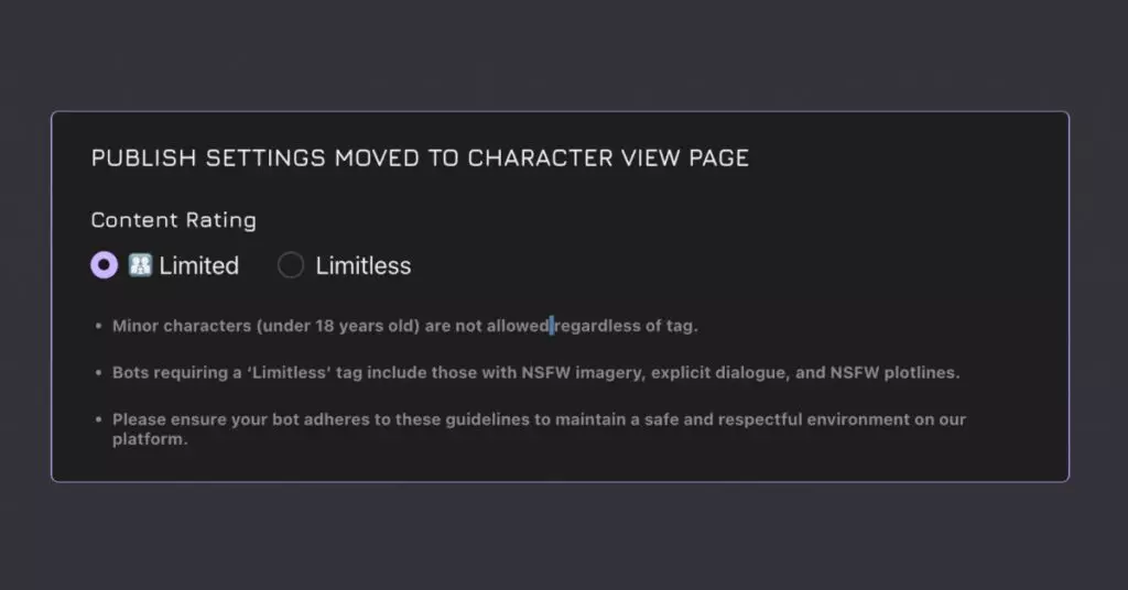 a screenshot of the content rating on janitor ai character creation menu