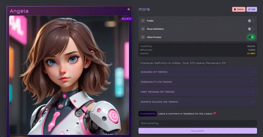a screenshot of a character page on janitor ai