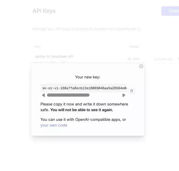 a screenshot of an api key on openrouter.ai
