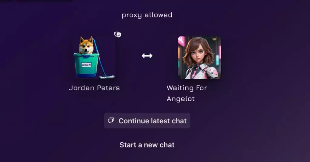 a screenshot of a proxy-enabled chat start on janitor ai