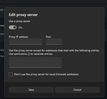 Image of the Windows Proxy Setup Settings