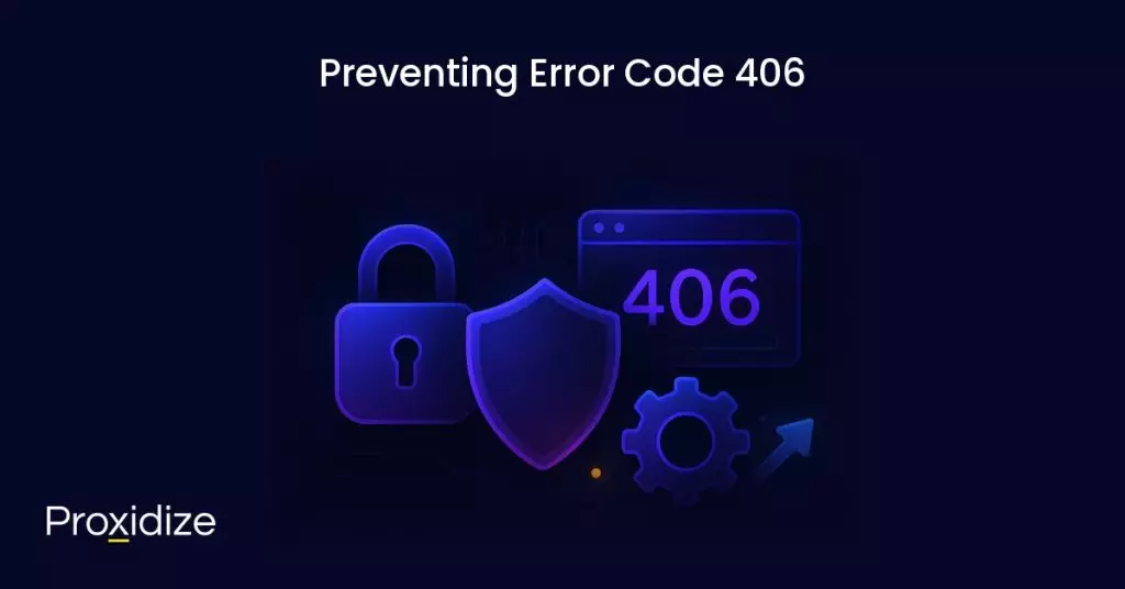 Image showing a browser screen reading 406, a lock, a shield, and a gear. Text above reads 