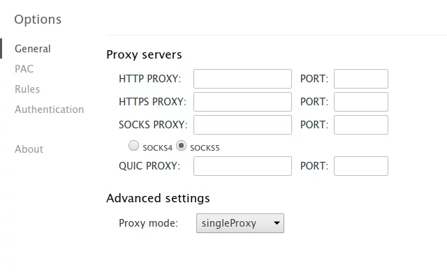 A screenshot of the Proxy Helper Chrome extension.