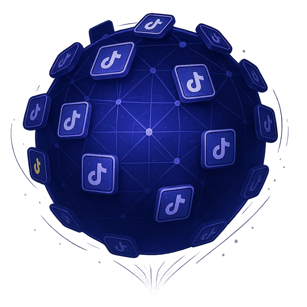 a blue sphere with Tiktok icons on it