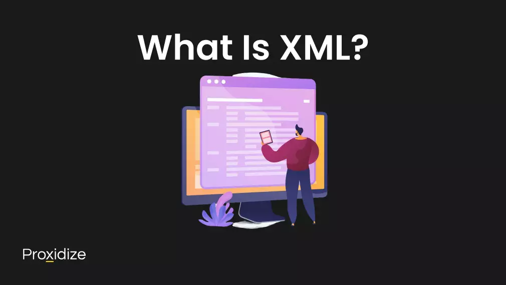 Image of a man staring at a large computer with text above stating