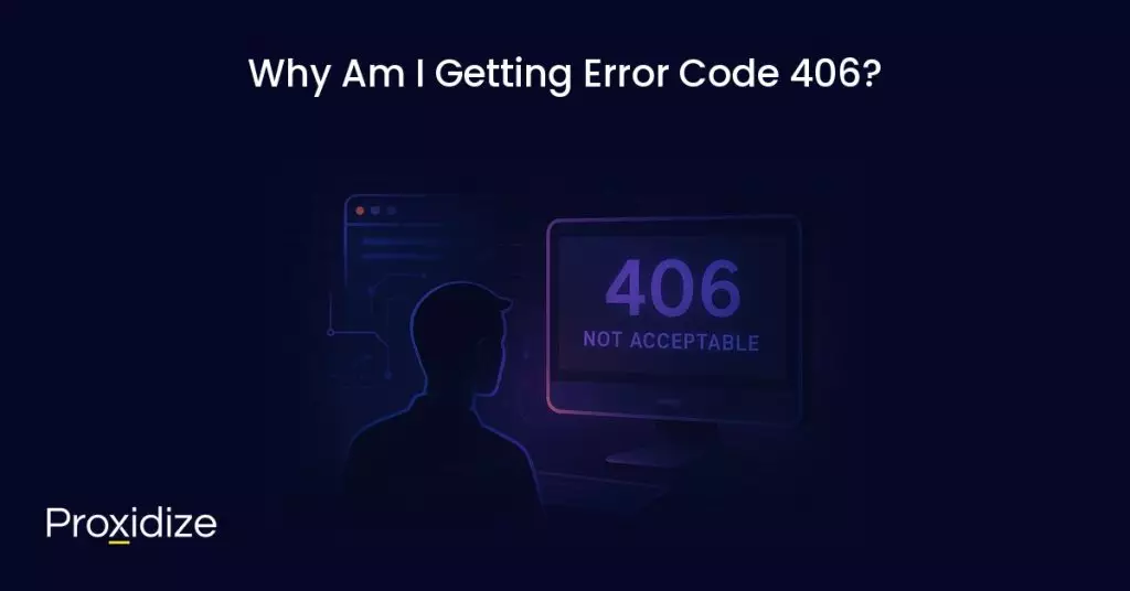 Image showing someone sitting in front of a monitor with 406 Not Acceptable on it. Text above reads 